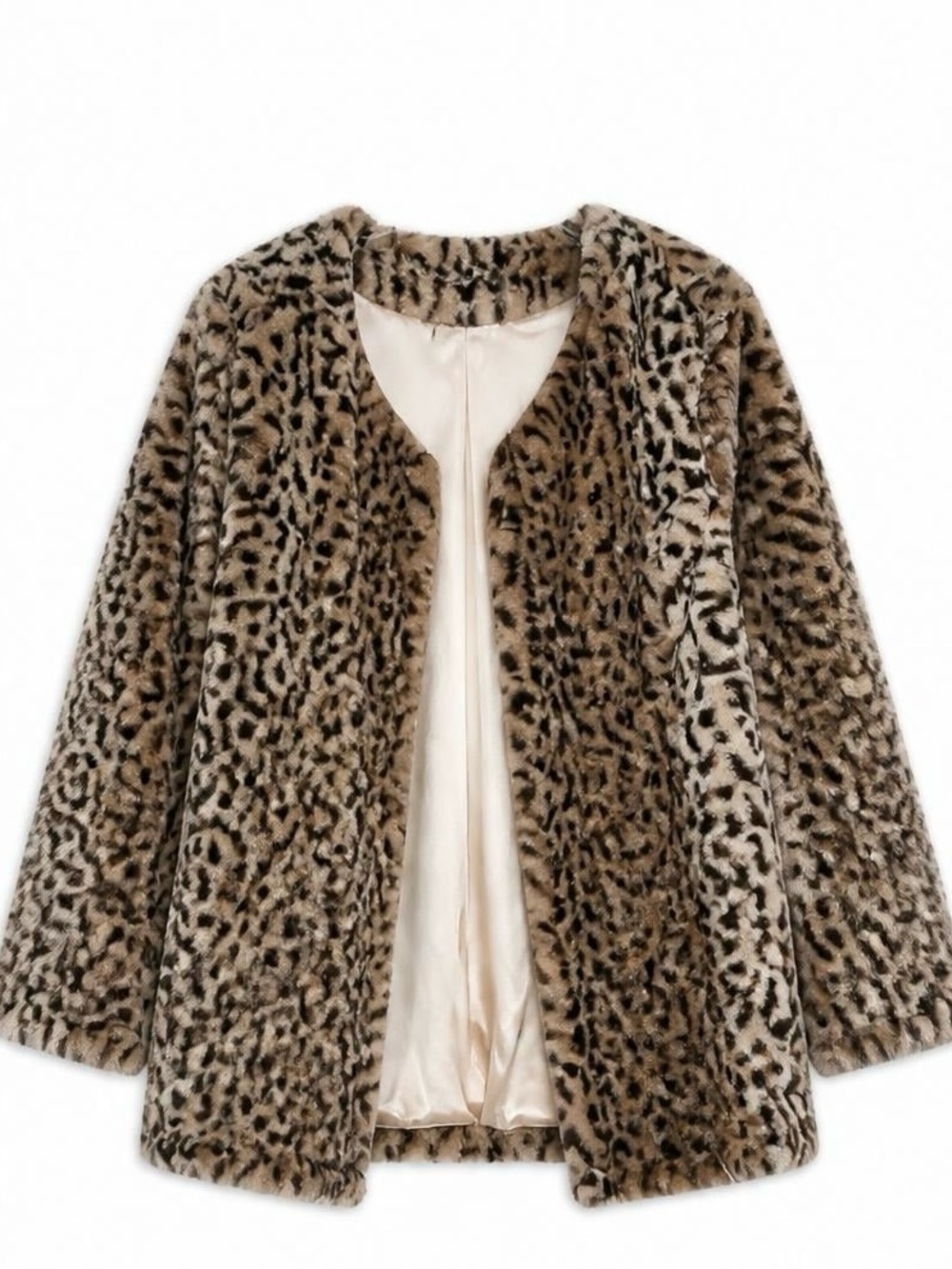 Nina Leonard  Faux Leopard Print Coat - Brown